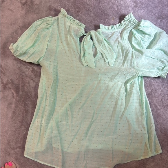 Mine Green Puff Sleeve‎ Ruffled Blouse - Picture 7 of 7